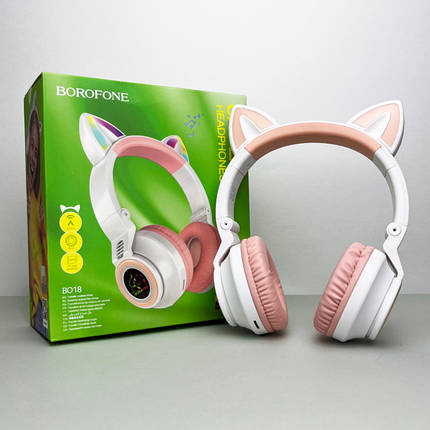 Дитячі бездротові Bluetooth навушники CAT EAR RGB STN06 накладні з котячими вушками мікрофоном Рожевий, фото 1