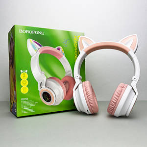 Дитячі бездротові Bluetooth навушники CAT EAR RGB STN06 накладні з котячими вушками мікрофоном Рожевий
