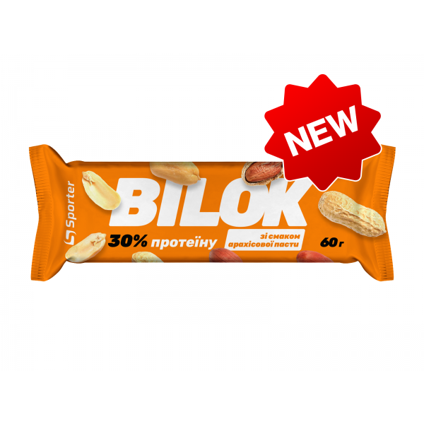 Протеїнові батончики Sporter BILOK 30% protein арахісова паста 24х60 г