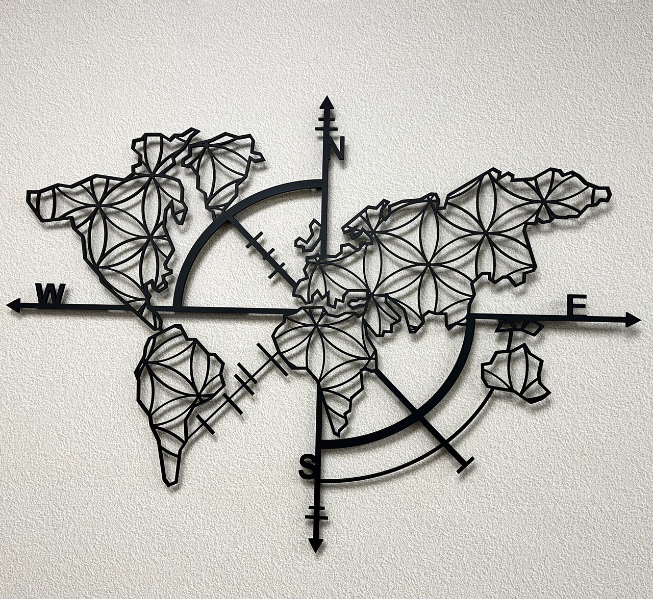Панно 3D декоративне з об'ємом 15 мм для стін, Мапа декоративна 60 х 83 см чорне