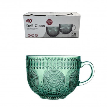 Набір кухлів Helios із кольорового скла Вінтаж Грін 440мл 2шт ZB322BG/L2, фото 1