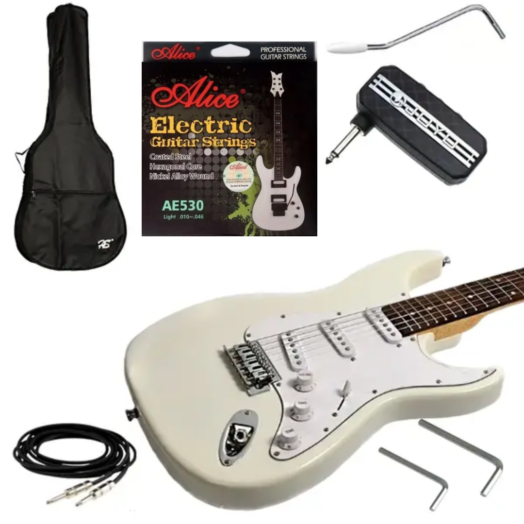 Набір електрогітара J8 ST HMG 101 WH + Міні-підсилювач Joyo JA-03 Lead + Чохол HA-EG + Струни AE537 Light, фото 1