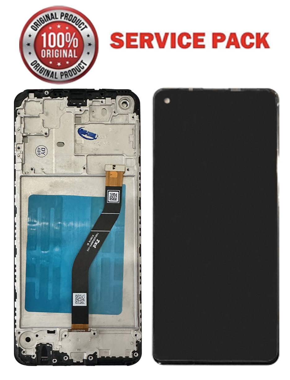Дисплейный модуль (экран) для Samsung A215 Galaxy A21 чорний Оригінал В рамке 100% SERVICE PACK GH82-22988A
