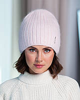 В'язана шапка з ангори "Таїсія" колір пудра