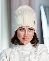 В'язана шапка з ангори "Таїсія" колір бежевий