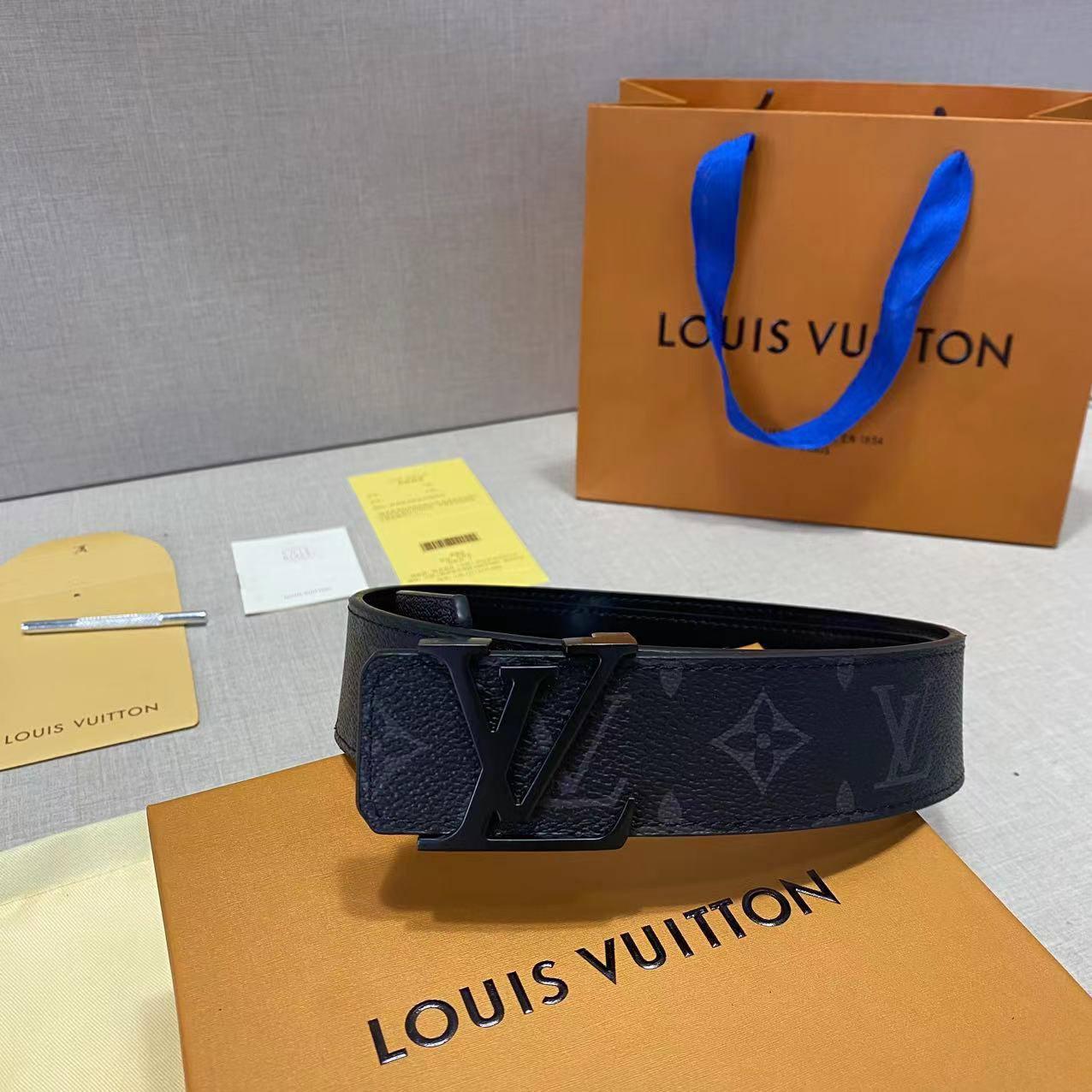 Чорний шкіряний Ремінь Louis Vuitton monogram, фото 1