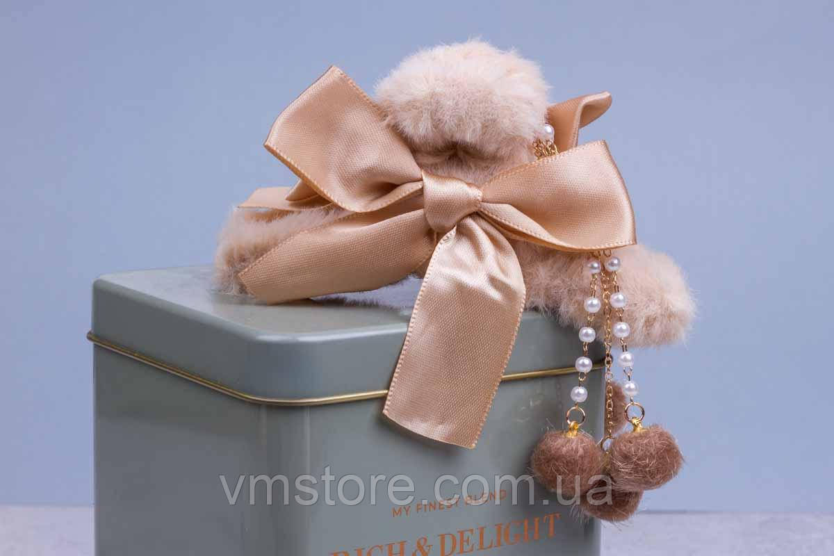 Краб пухнастий із хутром і підвісками, краб-заколка для волосся, довжина 12 см, бежевий краб, фото 1