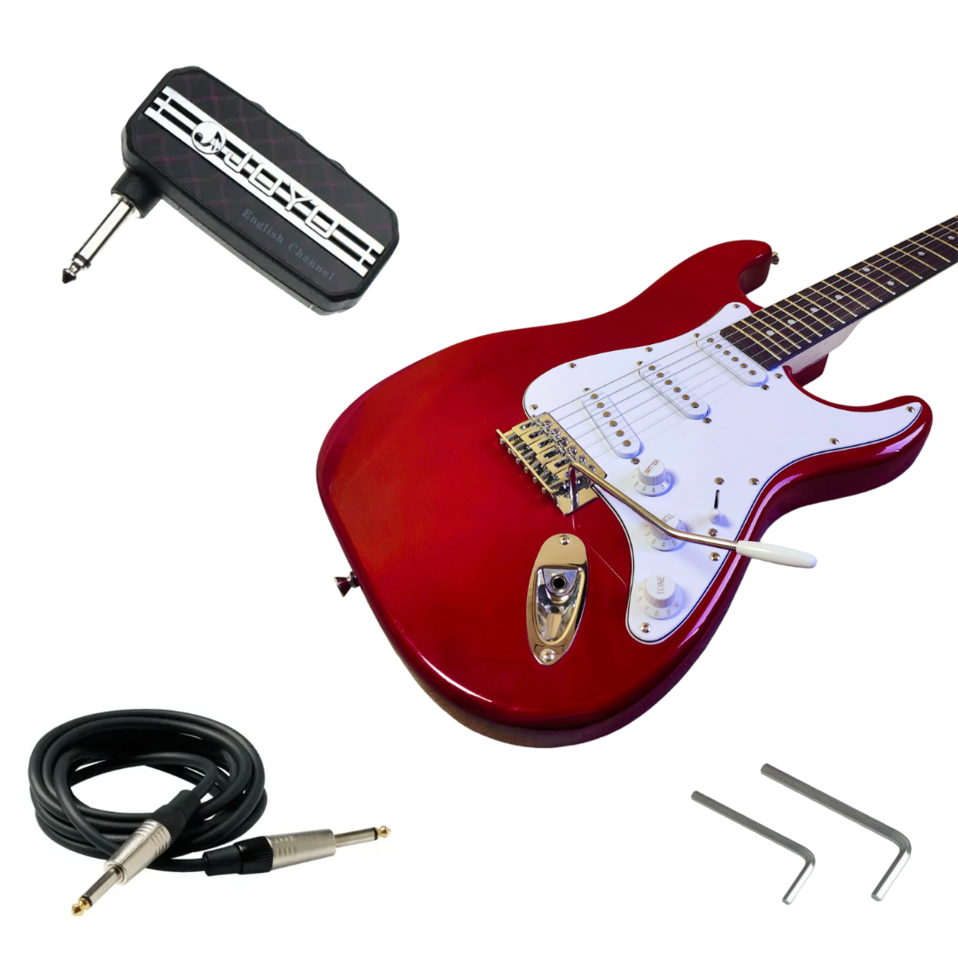 Набір електрогітара J8 ST HMG 101 RD  + Міні-підсилювач для гри в навушниках Joyo JA-03 Lead, фото 1