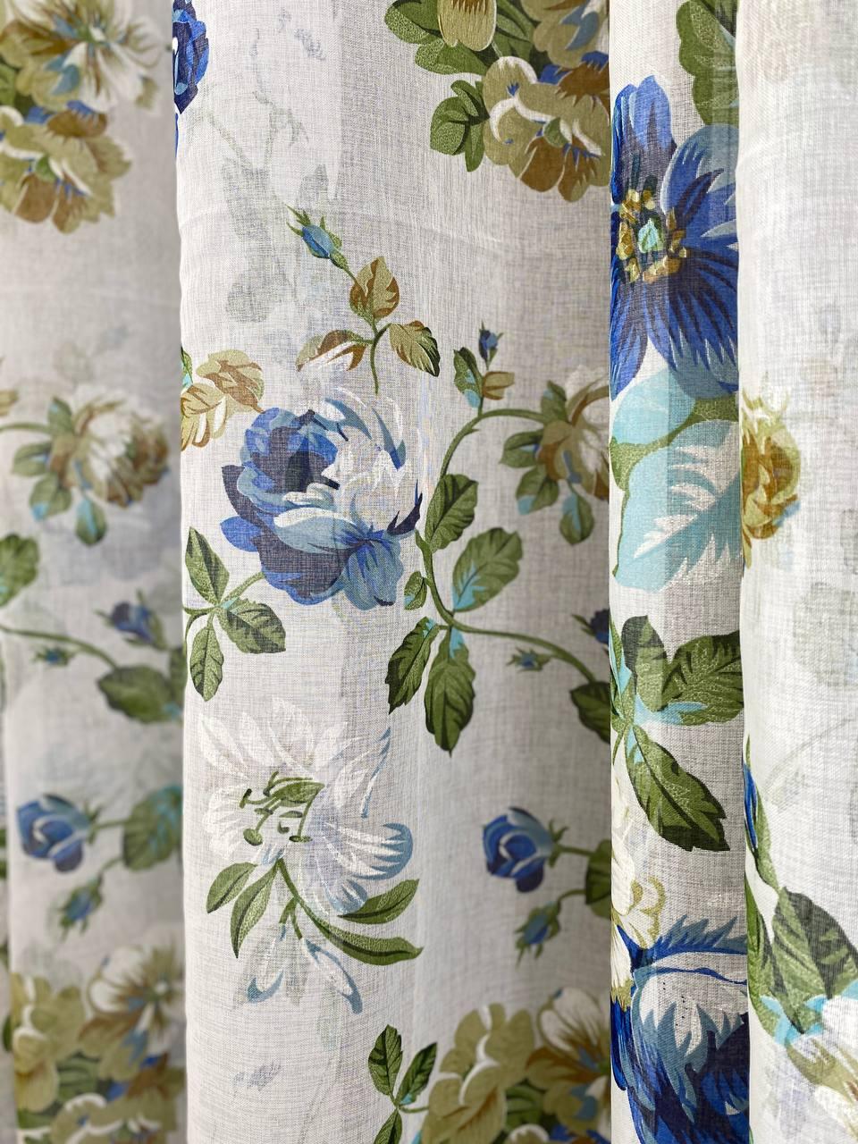 Тюль батист Китайська Роза - голуба