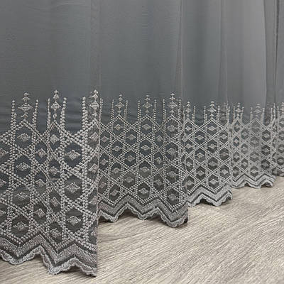 Тюль "Грек-сітка" з вишивкою. Колір графітовий з сірим. Код 1483т