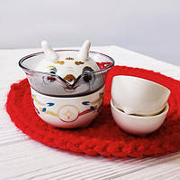 Дорожній чайний набір з чохлом, портативний чайний набір на 2 персони "Білий дракон"