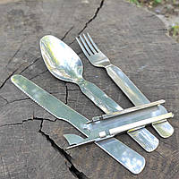 Набір туристичний столовий 4в1 ложка/вилка/ніж/відкривачка, стальной