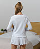Піжама жіноча бавовняна кофта на зав'язках і шорти Білий, фото 3