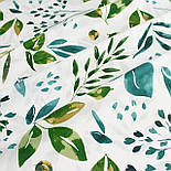 Бязь "Листя" зеленого та морського кольору № Е-3348, фото 3