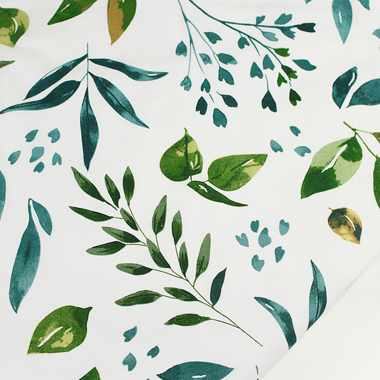 Бязь "Листя" зеленого та морського кольору № Е-3348, фото 1