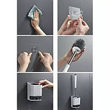 Силіконова щітка для туалету RUHHY йоржик з підставкою та щипцями, біло-сірий, фото 7