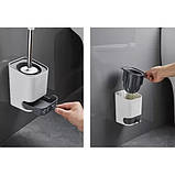 Силіконова щітка для туалету RUHHY йоржик з підставкою та щипцями, біло-сірий, фото 4