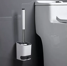 Силіконова щітка для туалету RUHHY йоржик з підставкою та щипцями, біло-сірий