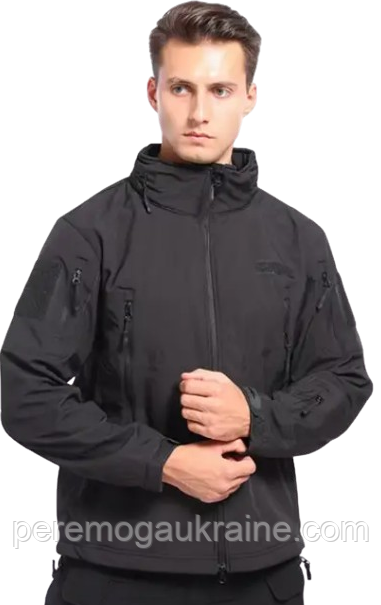 Водонепроникна куртка тактична SOFTSHELL із флісом Solve Black KT6000801