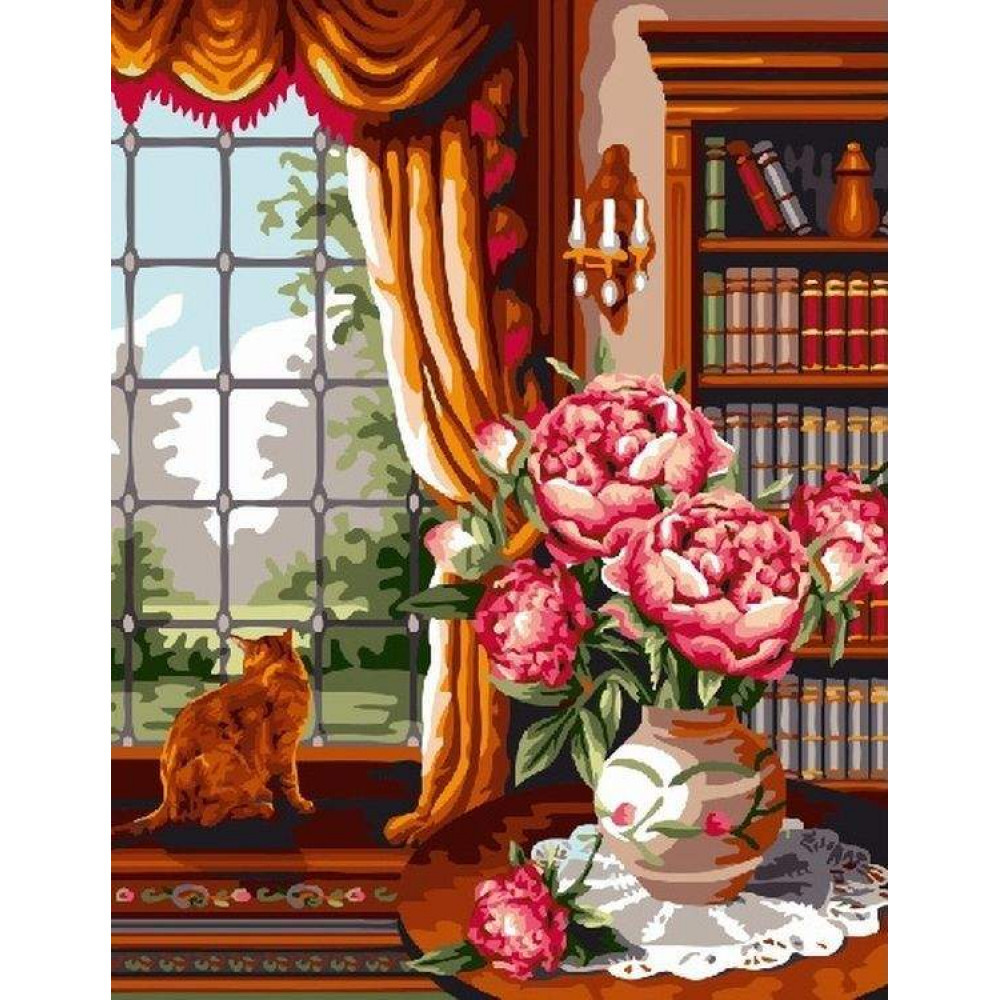 Картина за номерами на дереві 40х50 см DIY Кімната з котом (RAD5062)
