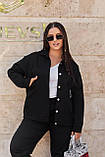 Чорний жіночий костюм із джинс-котону батал: куртка на ґудзиках і штани, фото 2