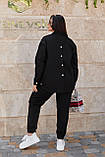 Чорний жіночий костюм із джинс-котону батал: куртка на ґудзиках і штани, фото 5