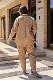 Кавовий жіночий костюм із джинс-котону батал: куртка на ґудзиках і штани, фото 7