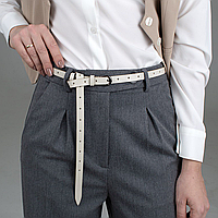 Ремінь жіночий вузький шкіряний з дірочками SF-1545 молочний (125 см)