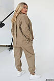 Кавовий жіночий костюм із джинс-котону батал: куртка на ґудзиках і штани, фото 3
