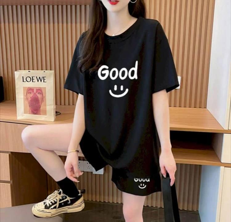 Жіночий яскравий літній костюм: футболка вільного крою та шорти "GOOD", фото 1