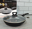 Сковорода 26 см/2,2 л Edenberg EB-7455/Скородка зі скляною кришкою та мармуровим покриттям, фото 2