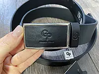 Стильный мужской кожаный ремень черного цвета под брюки 35мм Grande Pelle