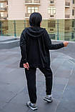 Чорний жіночий спортивний костюм-трійка з двонитки батал: худі, футболки та штани, фото 8