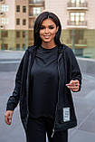 Чорний жіночий спортивний костюм-трійка з двонитки батал: худі, футболки та штани, фото 9