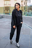 Чорний жіночий спортивний костюм-трійка з двонитки батал: худі, футболки та штани, фото 10