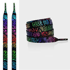 Чорні шнурки з кольоровим малюнком для кросівок та черевиків