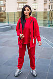 Червоний жіночий спортивний костюм-трійка з двонитки батал: худі, футболки та штани, фото 2