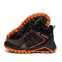 Підліткові зимові високі черевики Adidas Terrex Black, підліткові зимові шкіряні черевики для хлопчиків