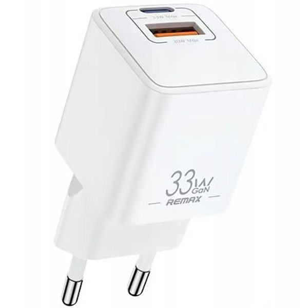 Швидка GaN зарядка 33W Remax RP-U26 PD+QC 1xType-c 1xUSB Білий, фото 1