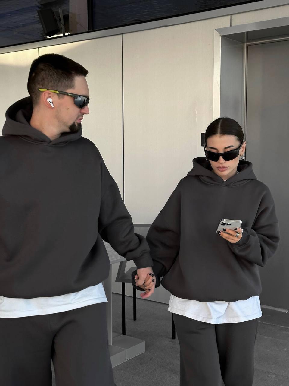 Парні теплі костюми Family look з тринитки на флісі худи з капюшоном і штани