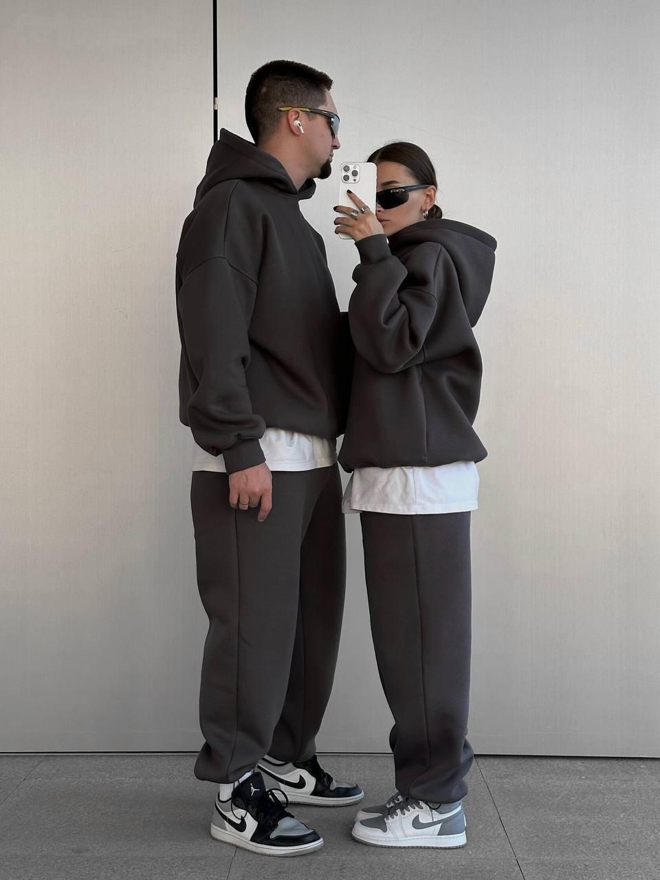 Парні теплі костюми Family look з тринитки на флісі худи з капюшоном і штани