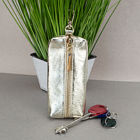 Ключниця жіноча шкіряна на блискавці Classic золота з карабіном