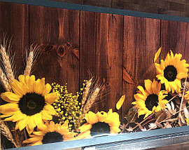 Покриття для столу, м'яке скло з фотодруком, Соняшники на дерев'яному столі 60 х 100 см (1,2 мм) МСПБ-tx379, фото 5