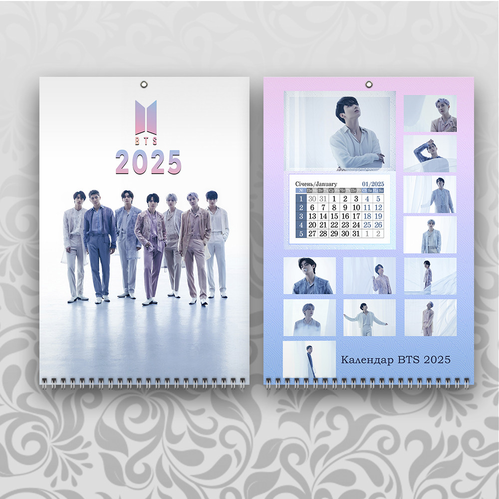 Календар BTS 2025 White А4 настінний перекидний