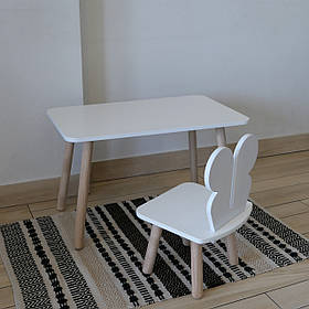 Комплект стіл та стул дитячий ChildWood - Set  Стіл білий прямокутний + стілець білий Метелик  (Фанера)