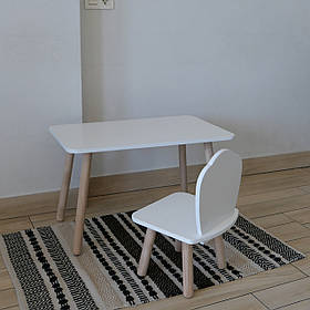 Комплект стіл та стул дитячий ChildWood - Set  Стіл білий прямокутний + стілець білий Мушля (Фанера)