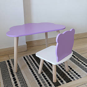 Комплект стіл та стул дитячий ChildWood - Set  Стіл бузковий хмаринка + стілець білий бузковий Ведмедик