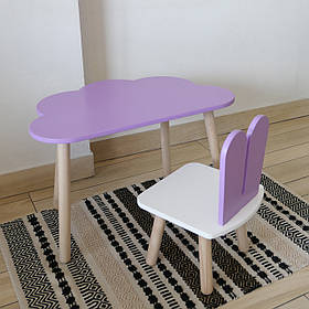 Комплект стіл та стул дитячий ChildWood - Set  Стіл бузковий хмаринка + стілець білий бузковий Зайчик