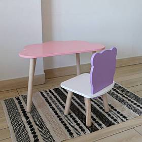 Комплект стіл та стул дитячий ChildWood - Set  Стіл рожевий хмаринка + стілець білий бузковий Ведмедик