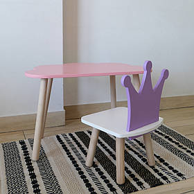 Комплект стіл та стул дитячий ChildWood - Set  Стіл рожевий хмаринка + стілець білий бузковий Корона  (Фанера)